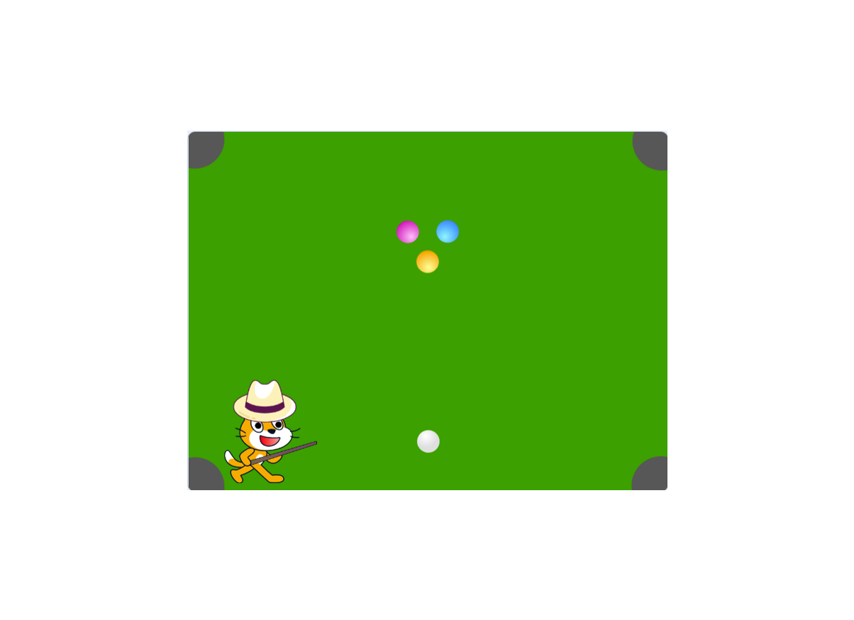 ビリヤードで遊ぶハットくん